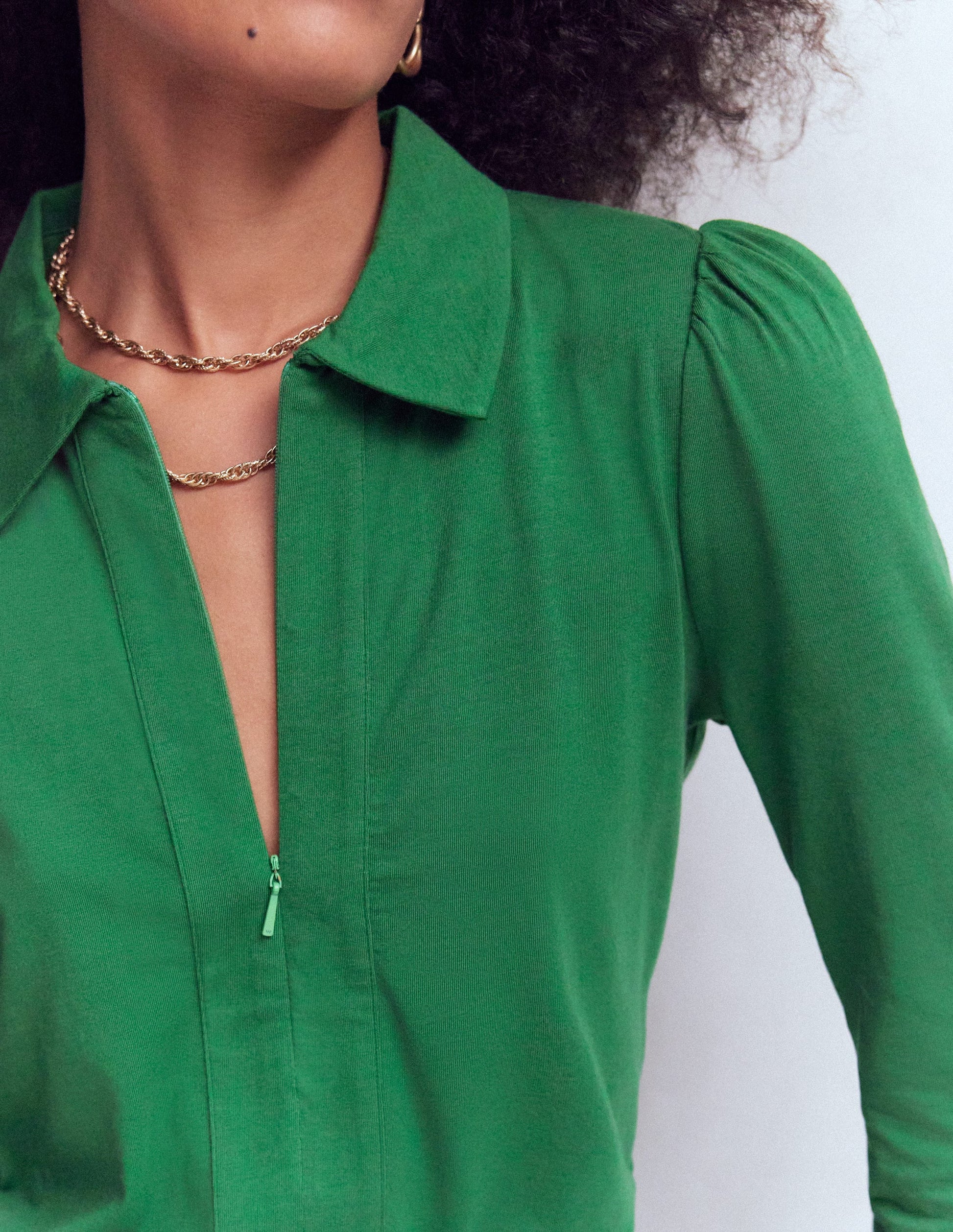 Zip Collar Supersoft Top-Fresh Green-2