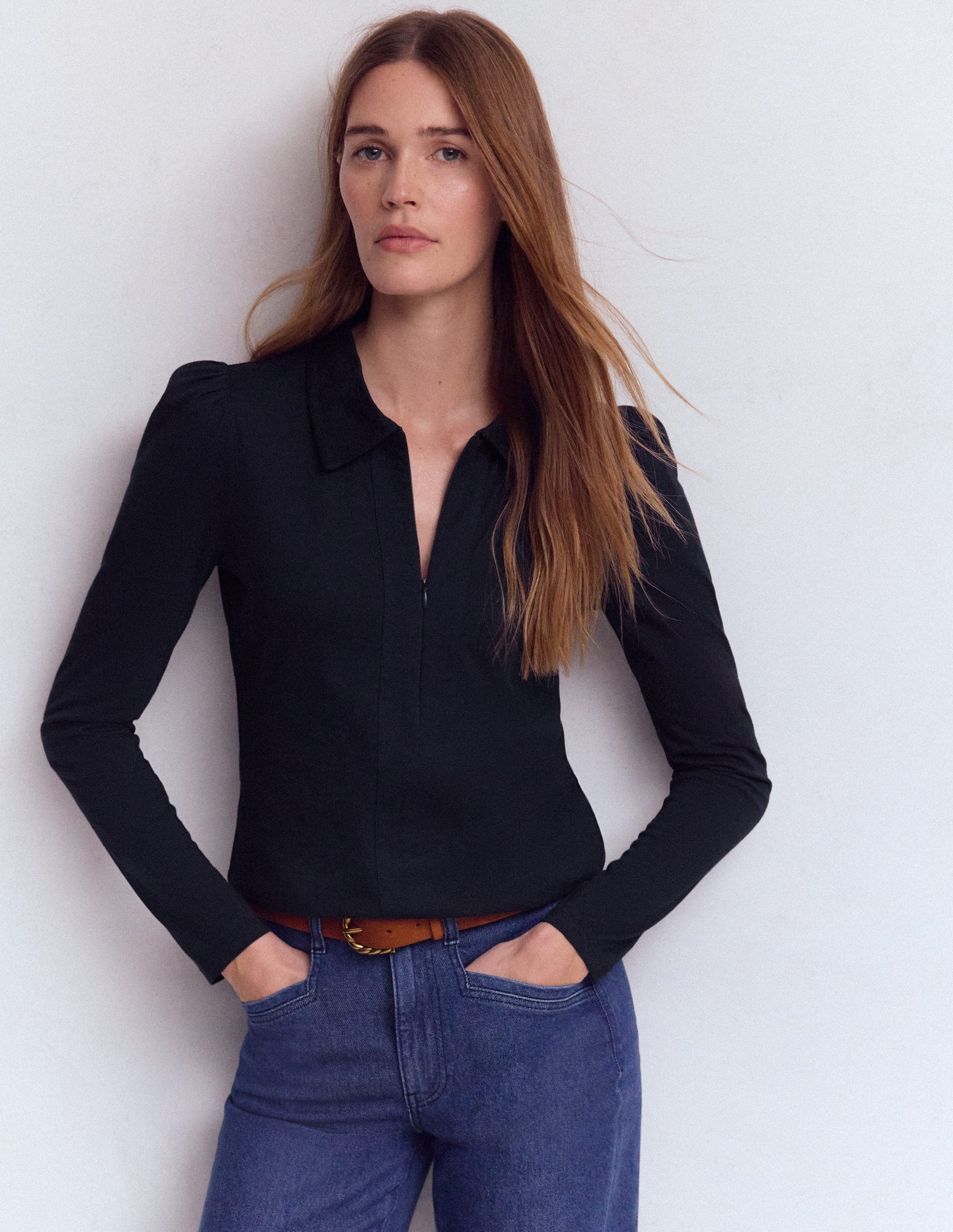 Zip Collar Supersoft Top-Navy-1