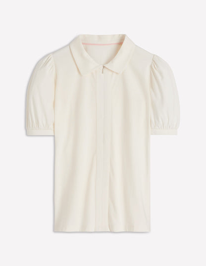 Short Sleeve Zip Collar Top-Ivory-5