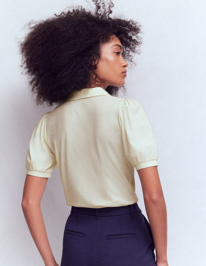 Short Sleeve Zip Collar Top-Ivory-3