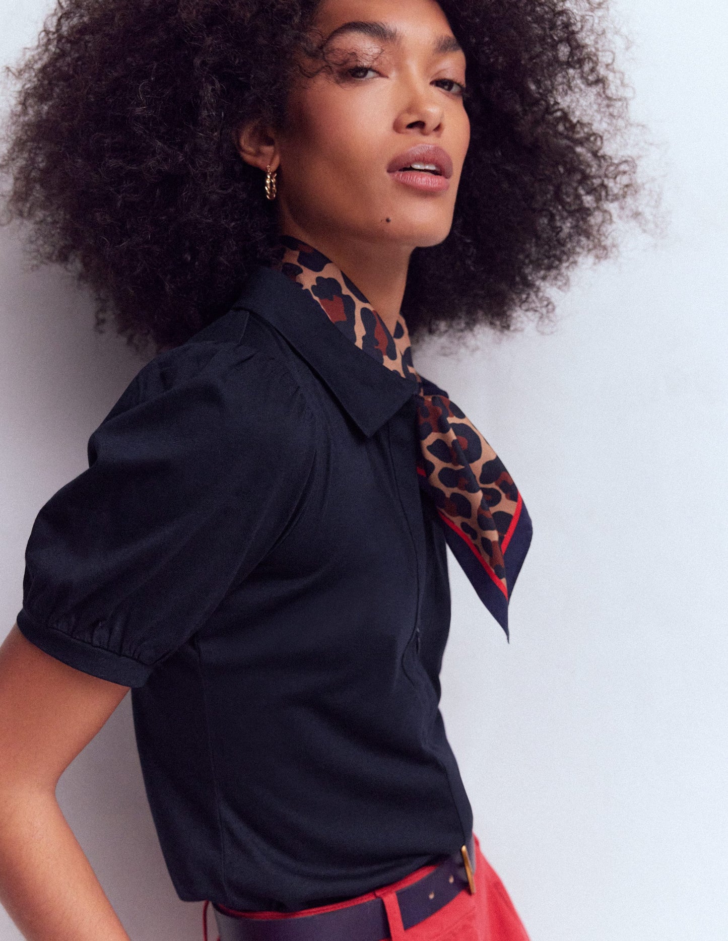 Short Sleeve Zip Collar Top-Navy