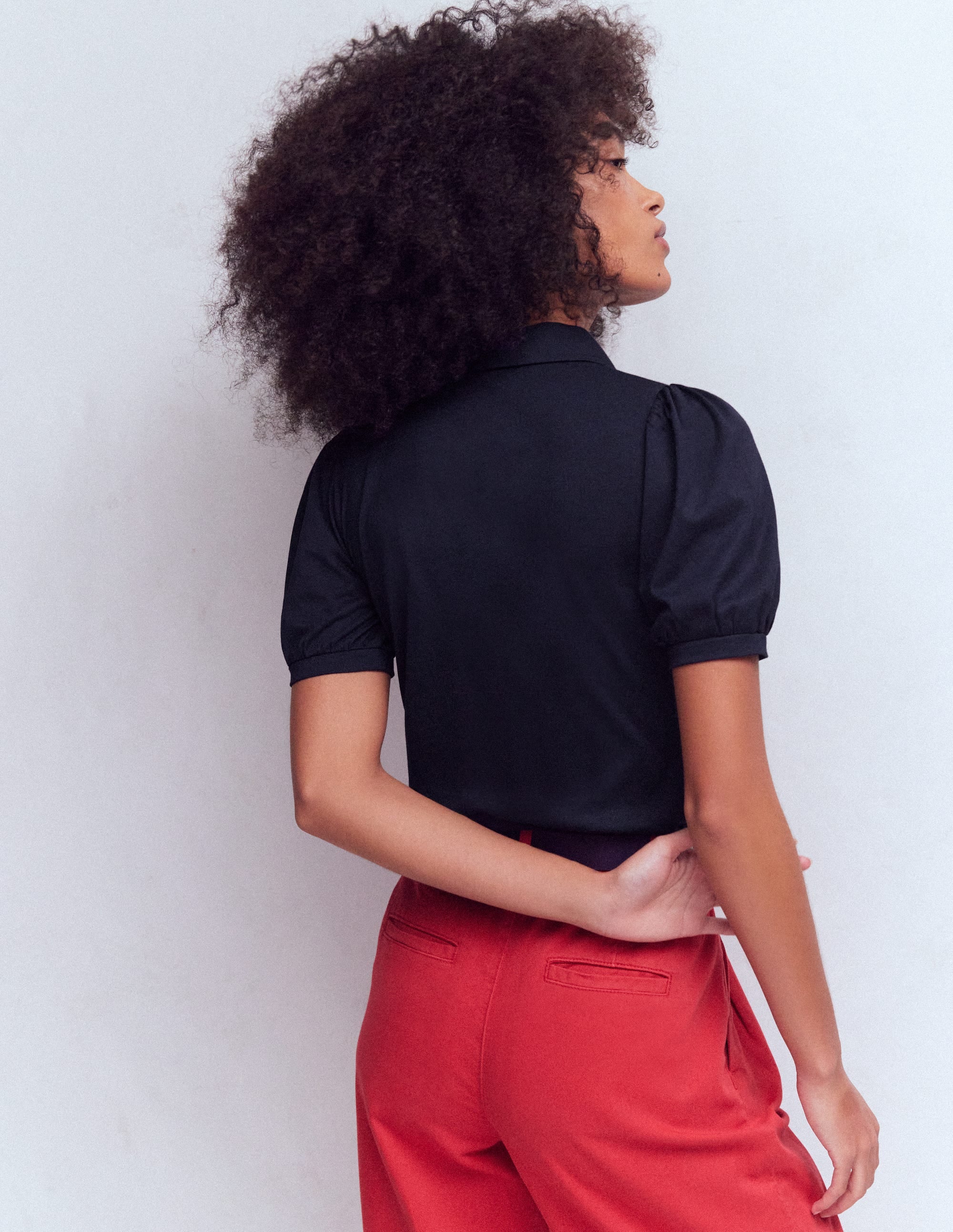 Short Sleeve Zip Collar Top-Navy - Image 3