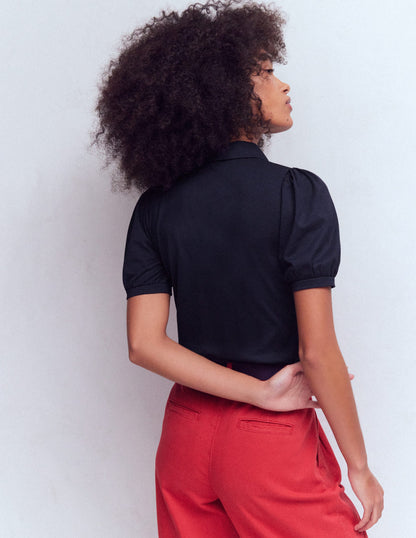 Short Sleeve Zip Collar Top-Navy-3