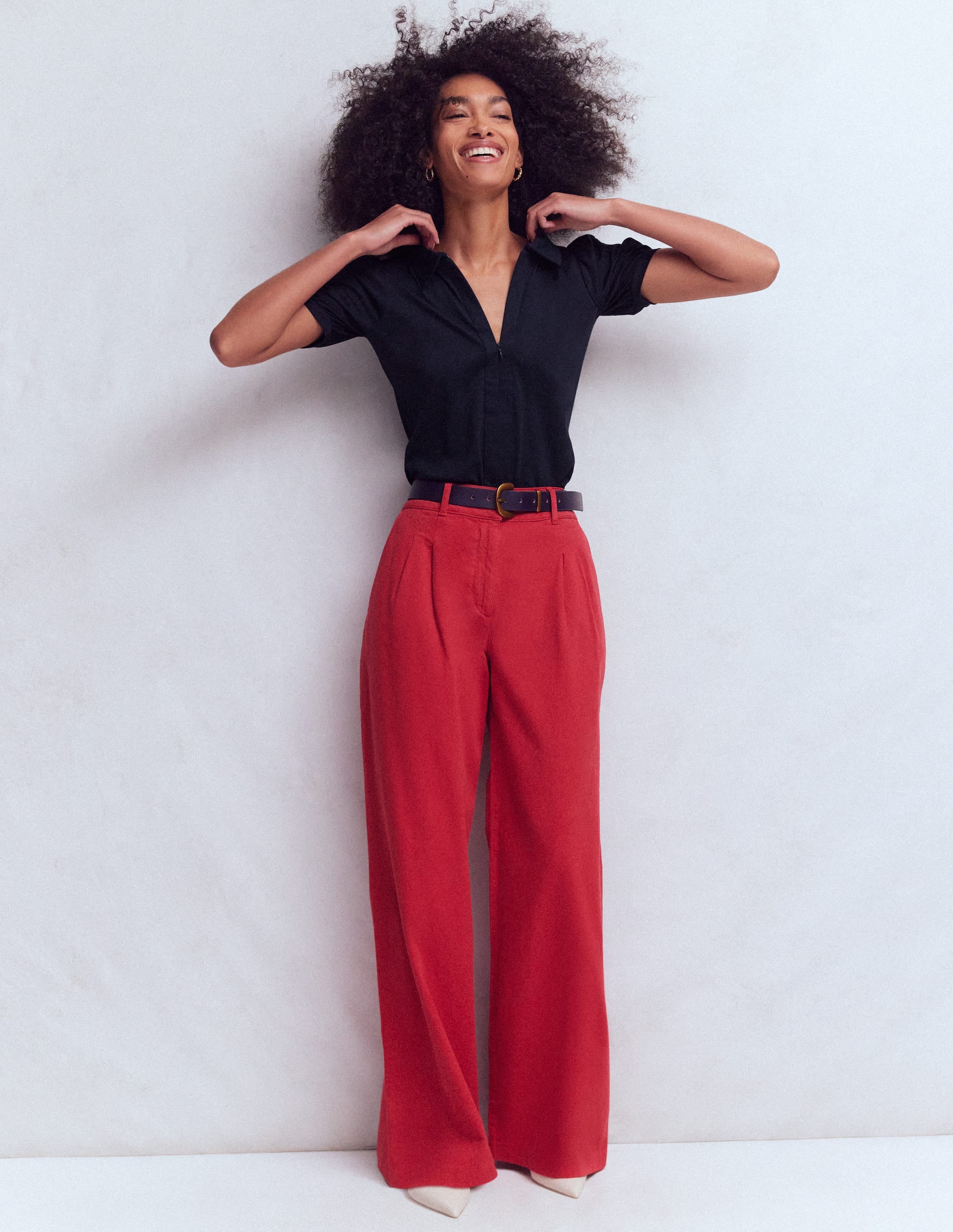 Short Sleeve Zip Collar Top-Navy - Image 4