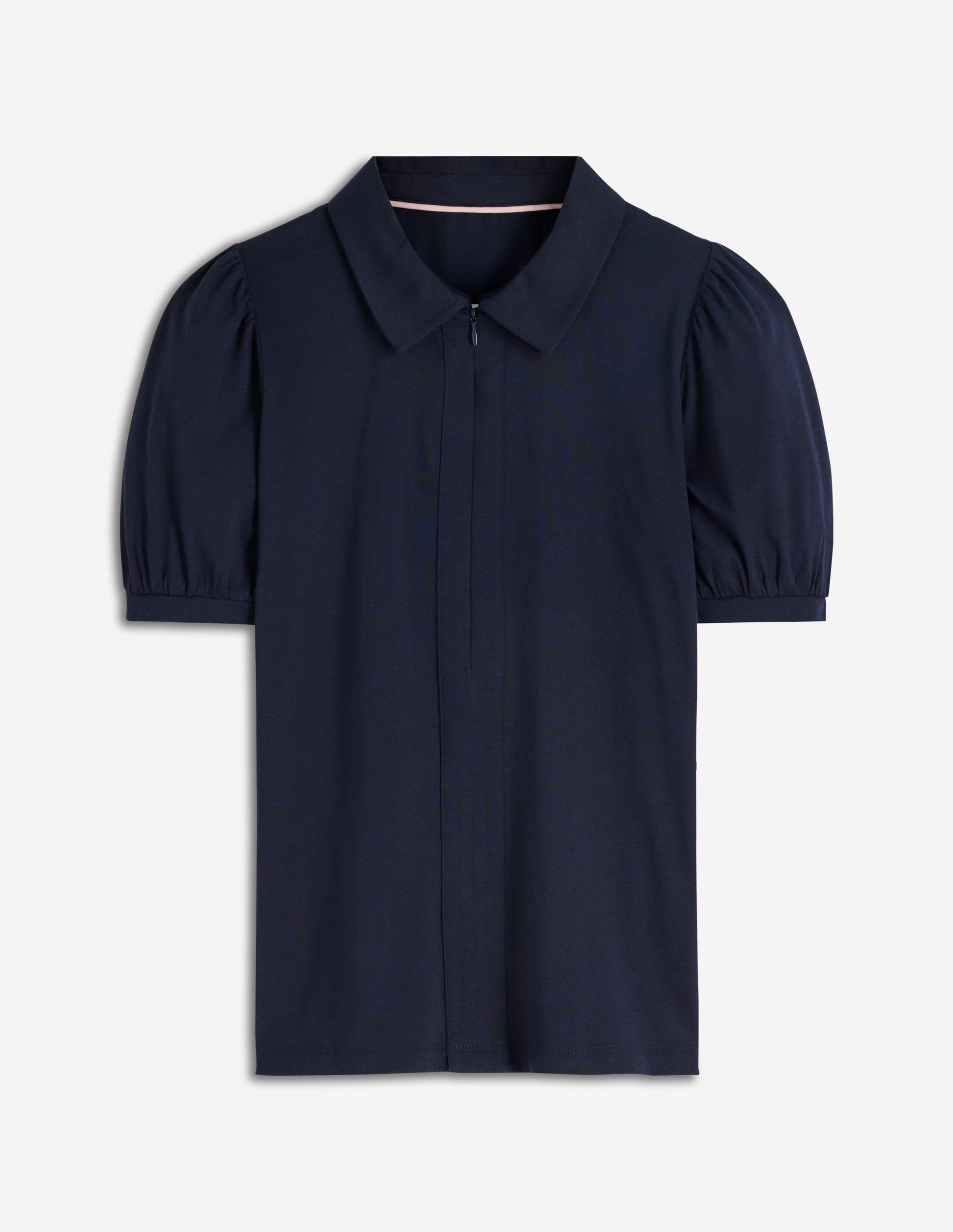 Short Sleeve Zip Collar Top-Navy-6