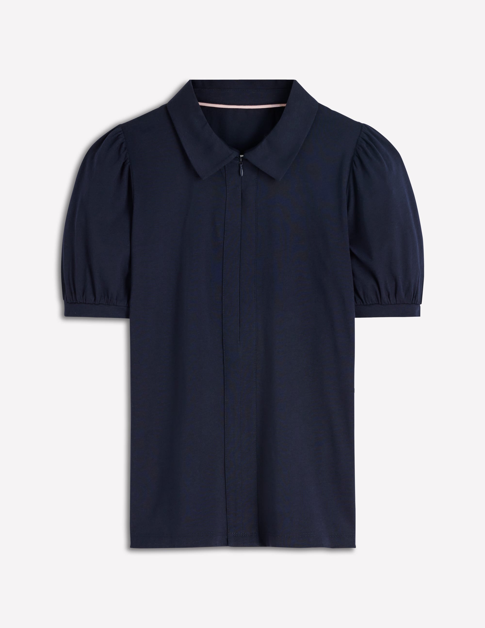 Short Sleeve Zip Collar Top-Navy - Image 6