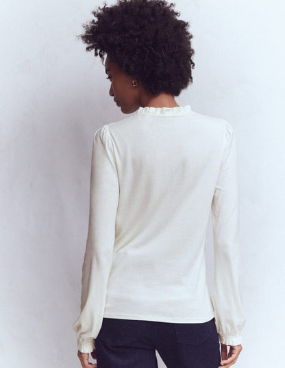 Supersoft Smocked button top-Ivory-4