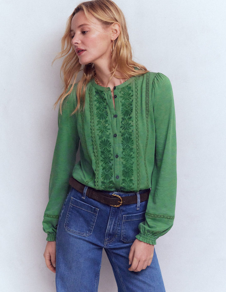 Embroidered Jersey Shirt-Willow Green