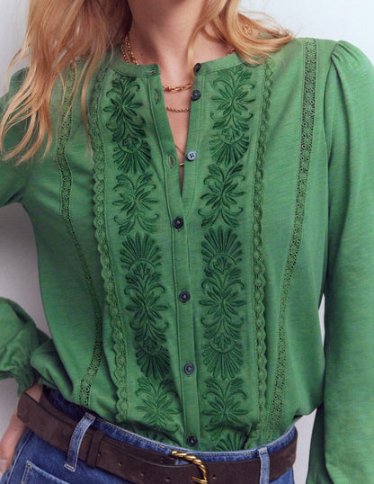 Embroidered Jersey Shirt-Willow Green-2
