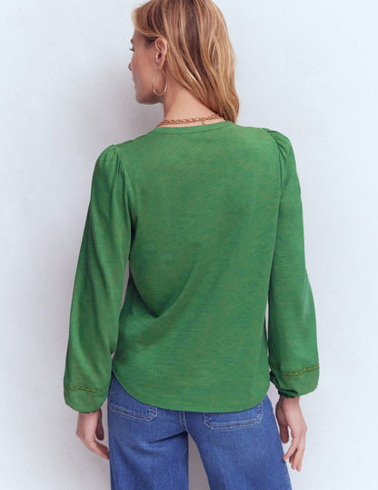 Embroidered Jersey Shirt-Willow Green-3