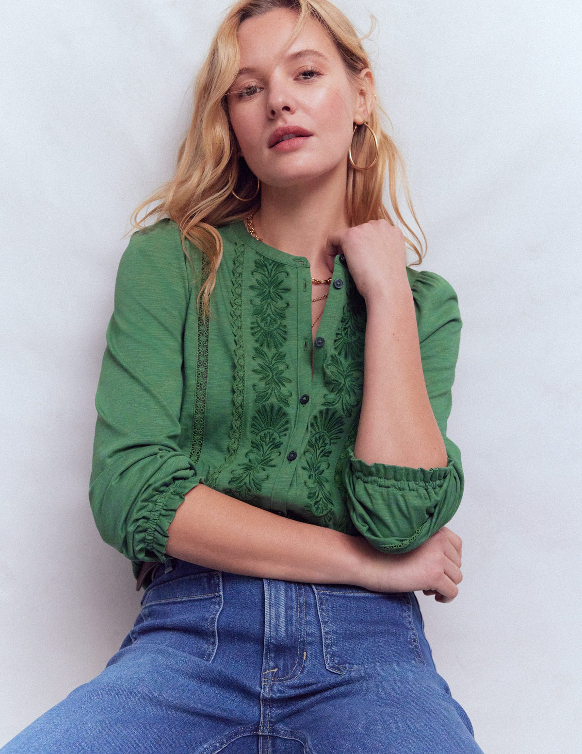Embroidered Jersey Shirt-Willow Green - Image 4