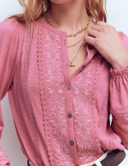 Embroidered Jersey Shirt-Pink Heather-2