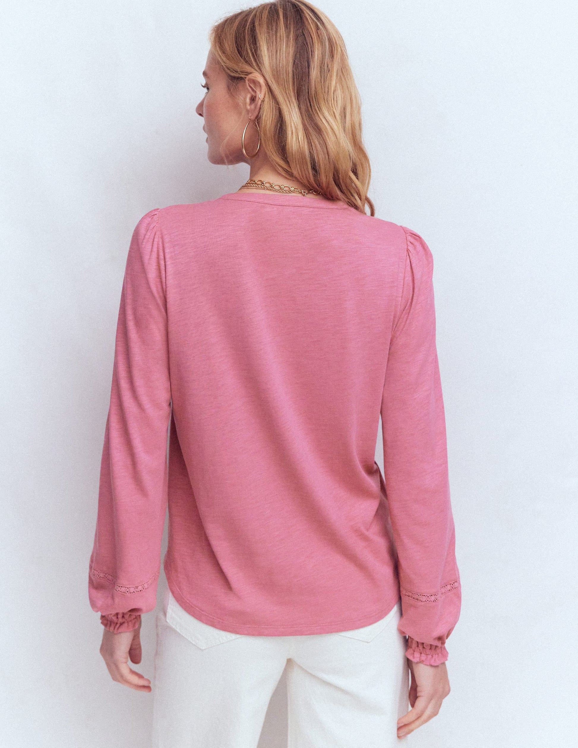 Embroidered Jersey Shirt-Pink Heather-3