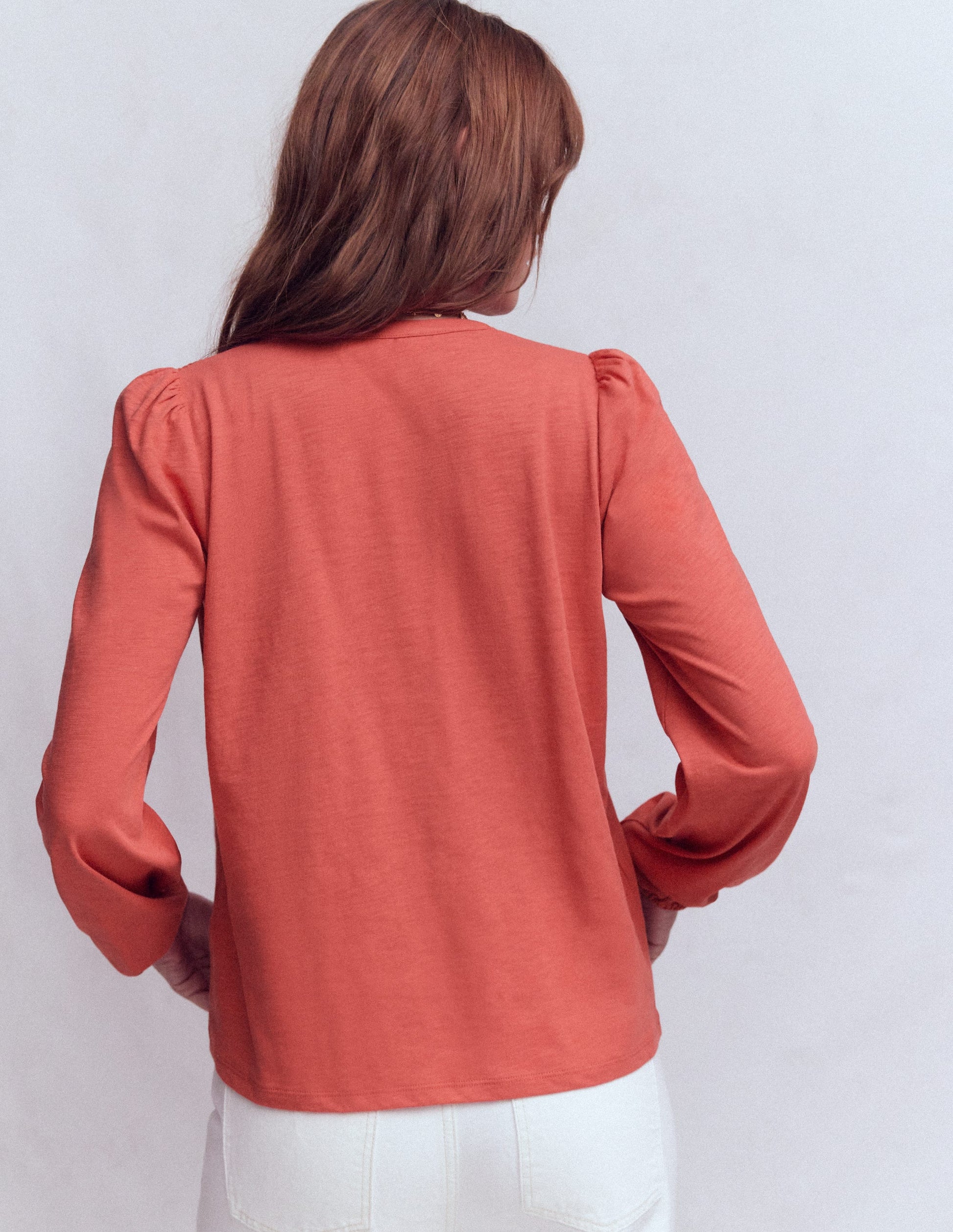 Woven-Mix Notch Neck Top-Baked Apple-3