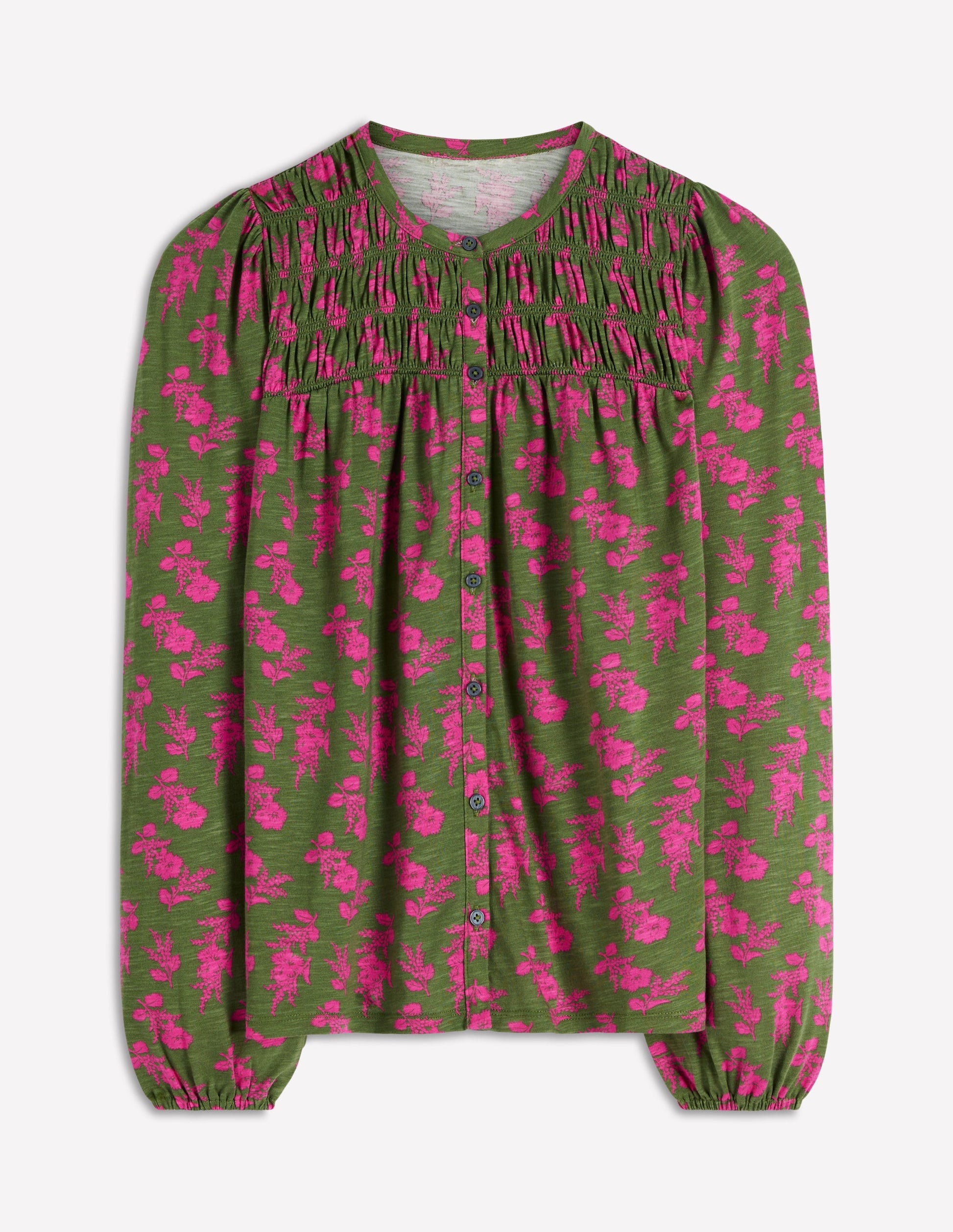 Mya Smocked Jersey Shirt-Mayfly, Blossomy Sprig-5