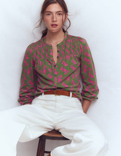 Mya Smocked Jersey Shirt-Mayfly, Blossomy Sprig-1