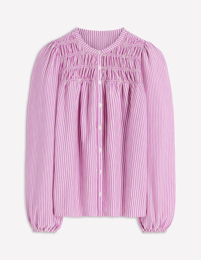 Mya Smocked Jersey Shirt-Clover Purple and Ivory Stripe-6