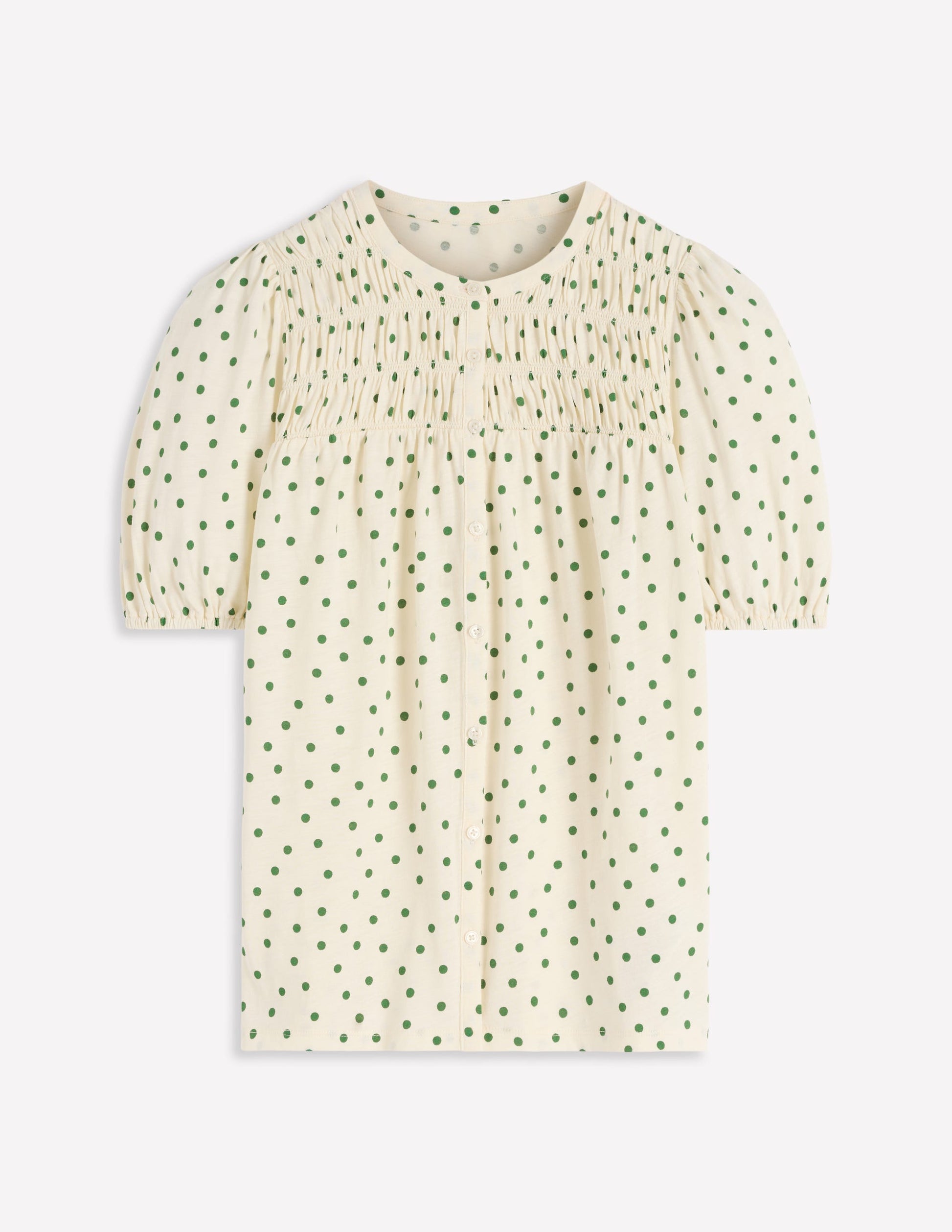 Mya Short Sleeve Smocked Shirt-Papyrus, Painted Dot-5