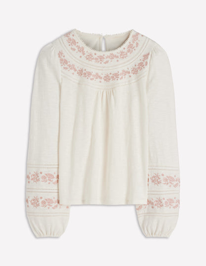 Rosie Embroidered Jersey Top-Ivory-6