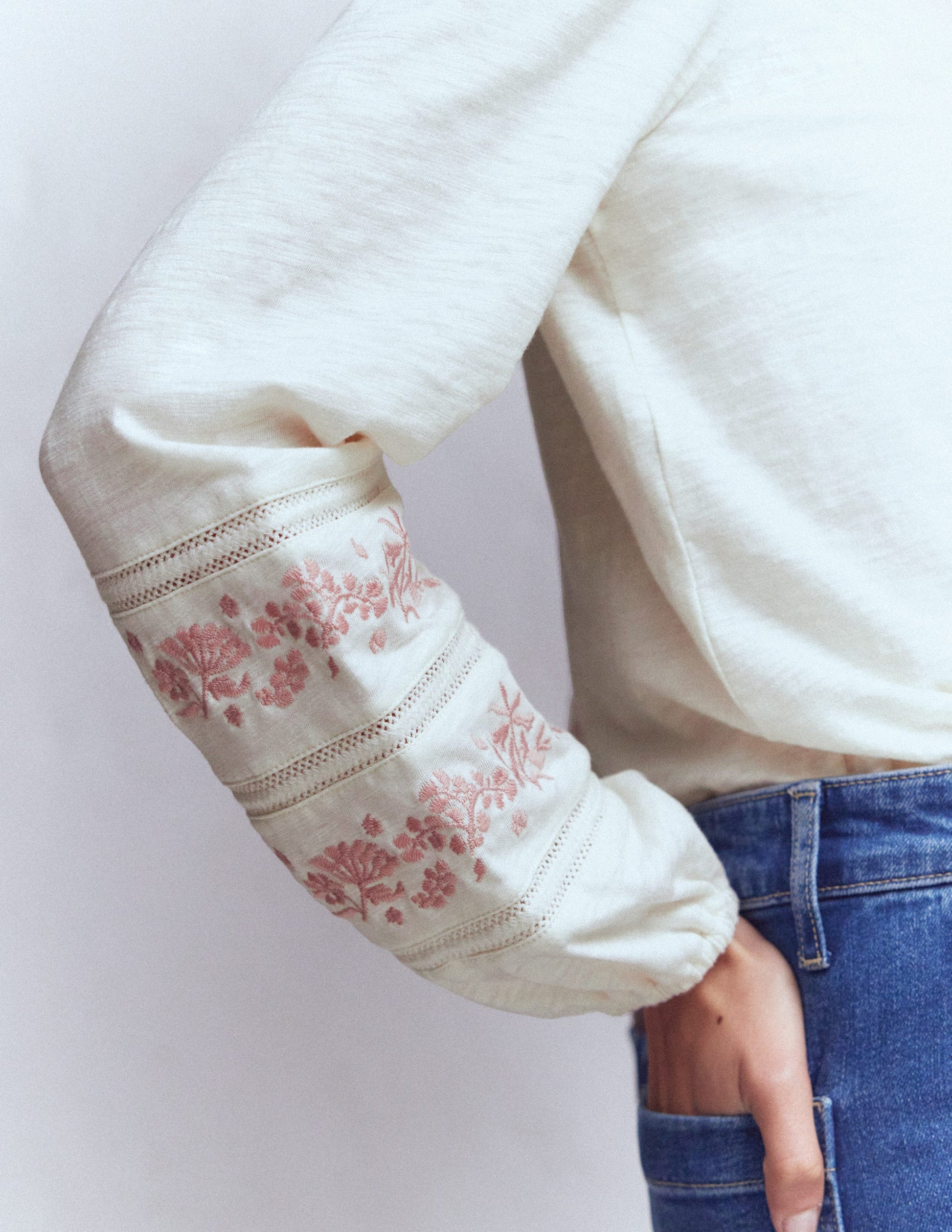 Rosie Embroidered Jersey Top-Ivory-2