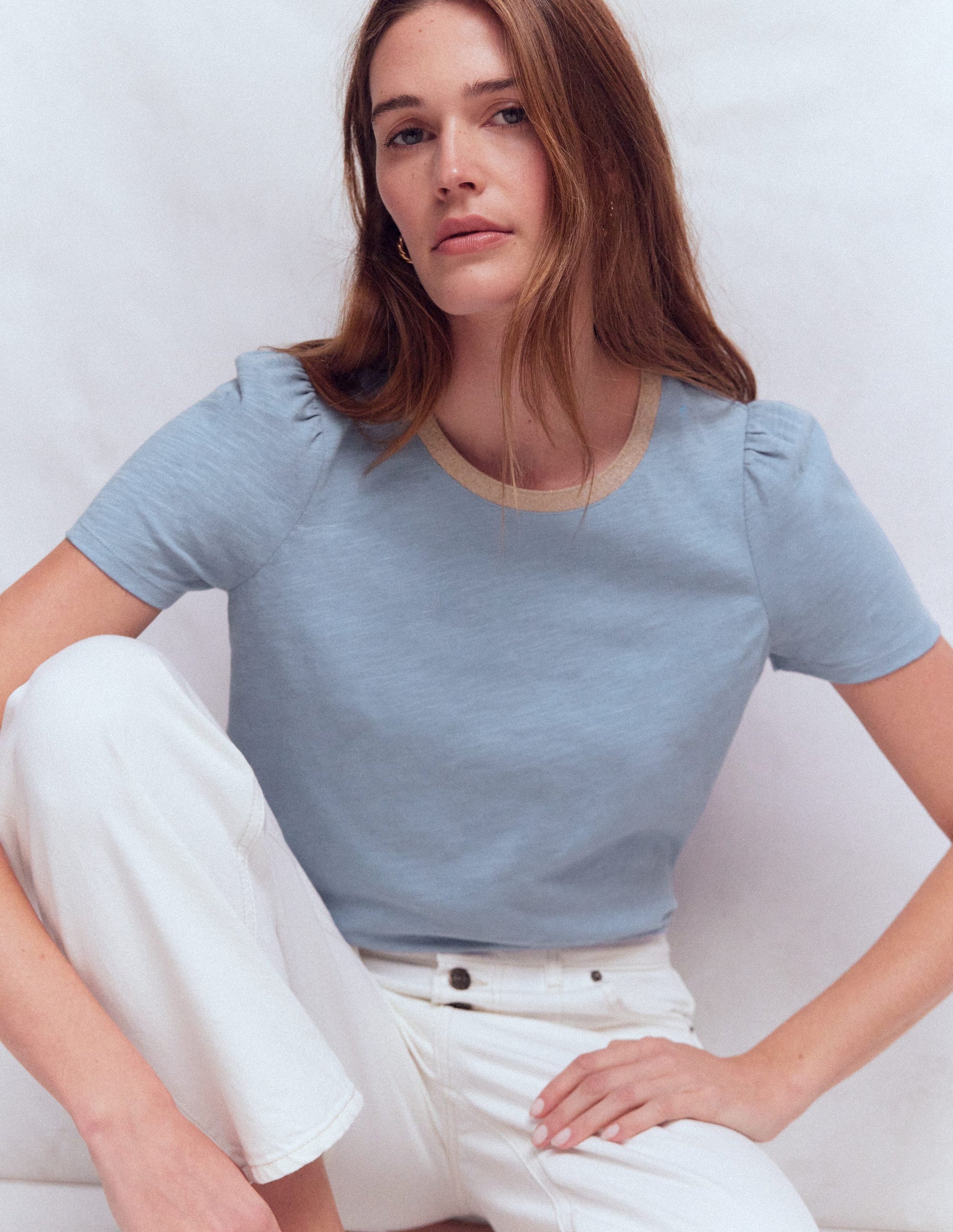 Metallic Trim T-Shirt-French Blue-1