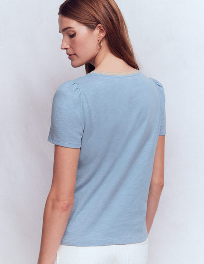 Metallic Trim T-Shirt-French Blue-3