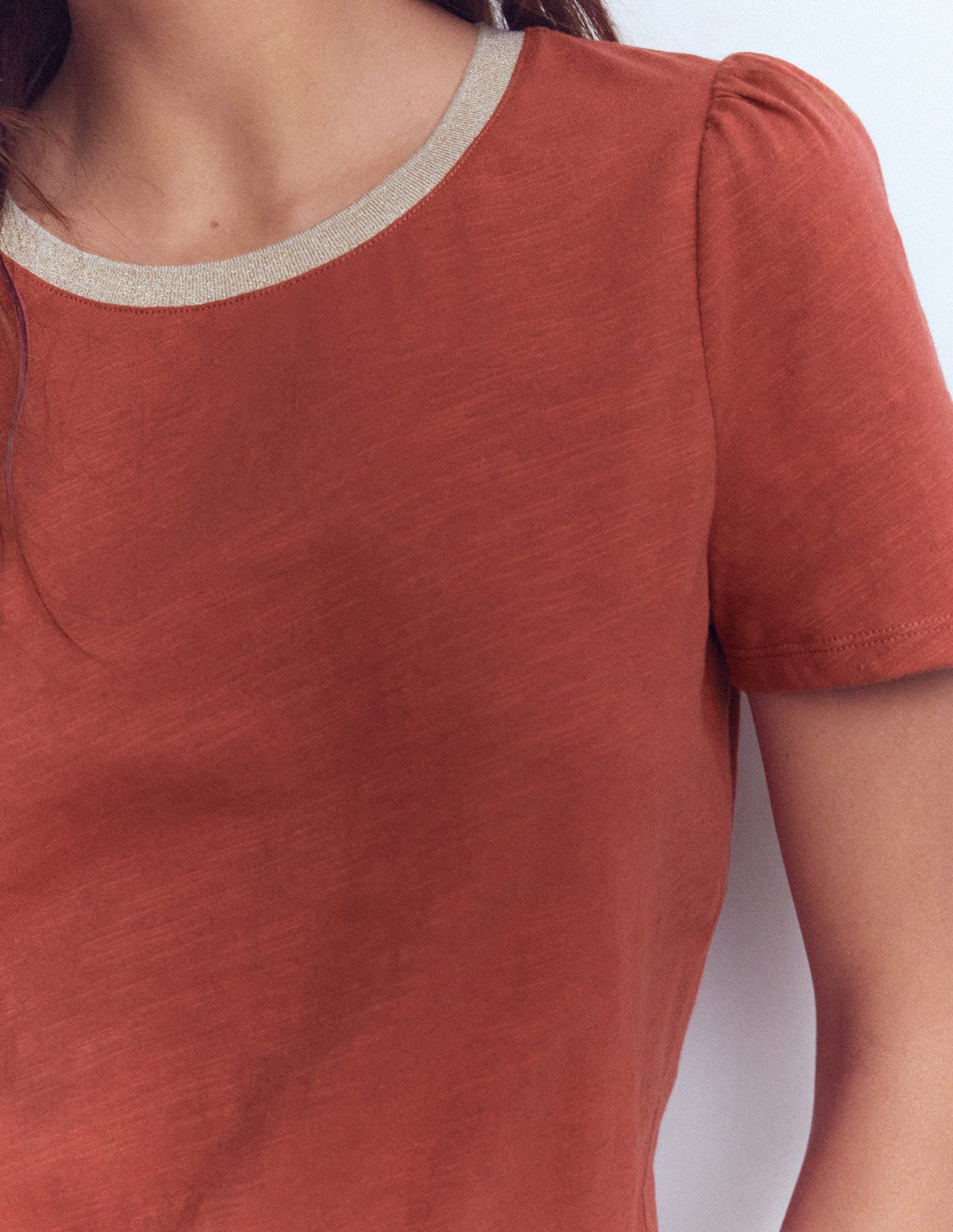 Metallic Trim T-Shirt-Roasted Chestnut Brown