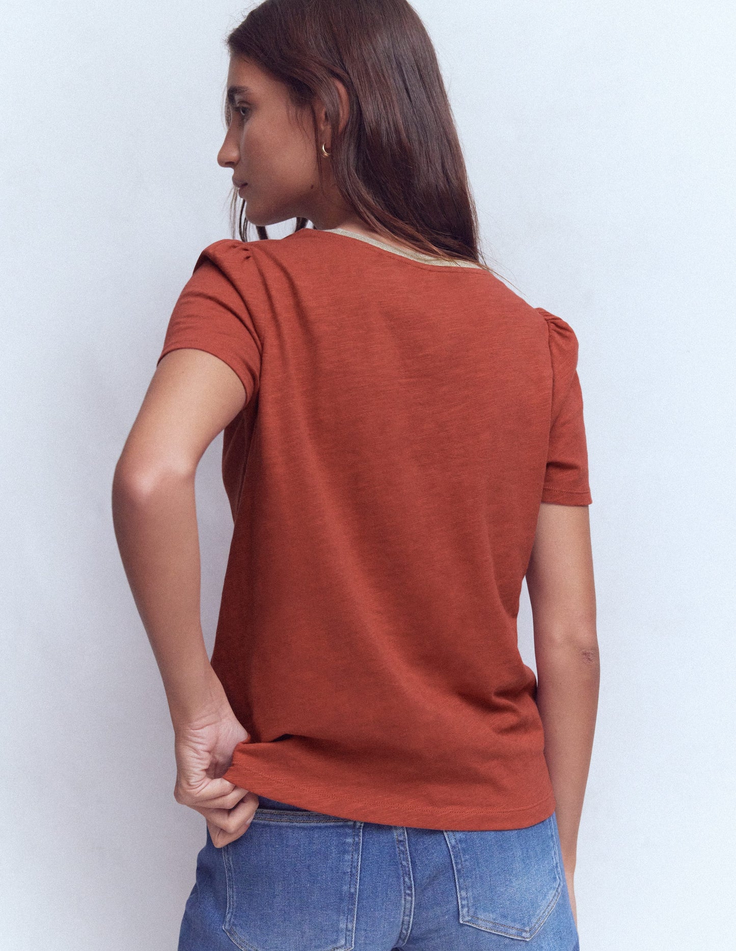 Metallic Trim T-Shirt-Roasted Chestnut Brown