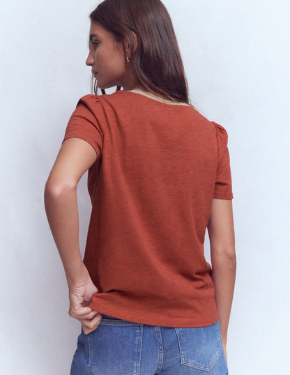 Metallic Trim T-Shirt-Roasted Chestnut Brown-3
