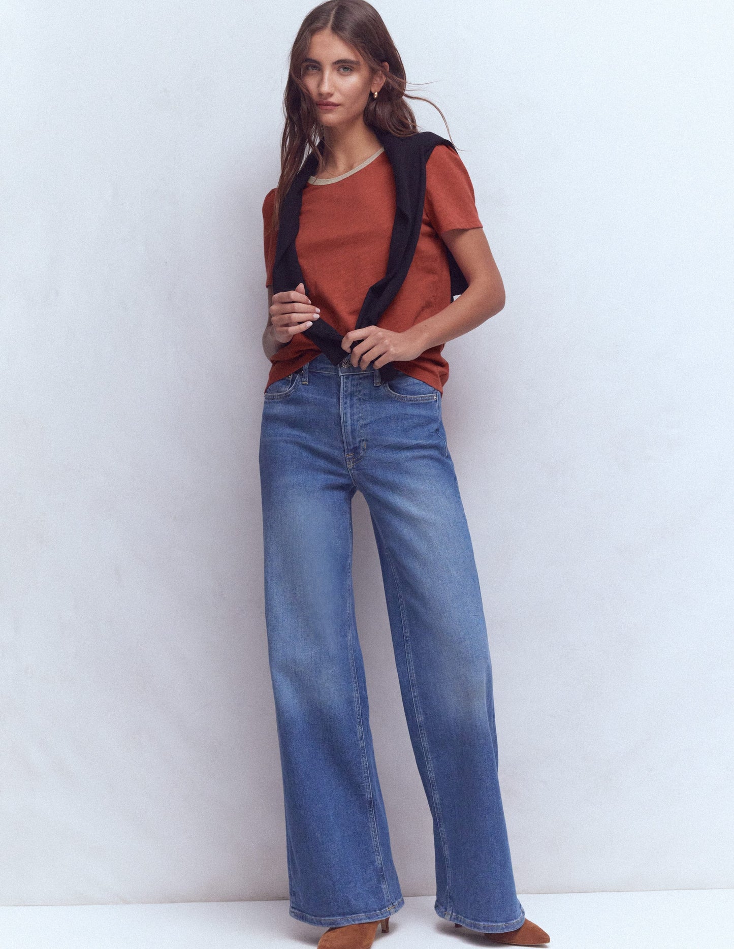 Metallic Trim T-Shirt-Roasted Chestnut Brown