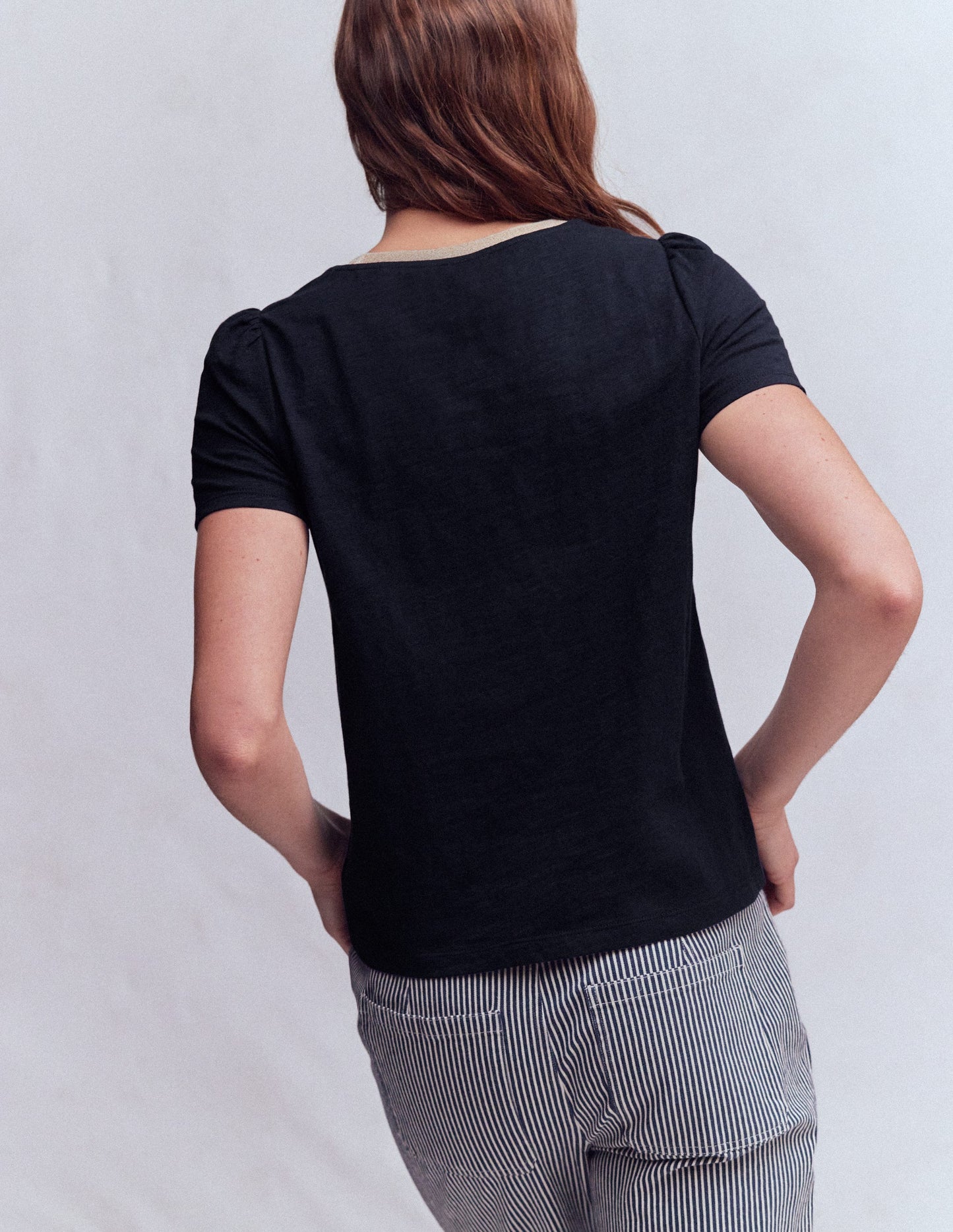 Metallic Trim T-Shirt-Navy