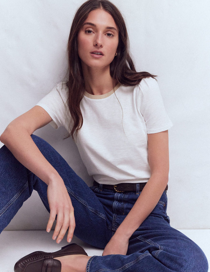 Metallic Trim T-Shirt-White