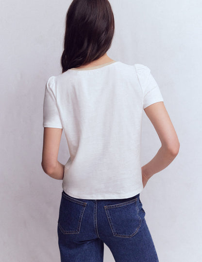 Metallic Trim T-Shirt-White-3