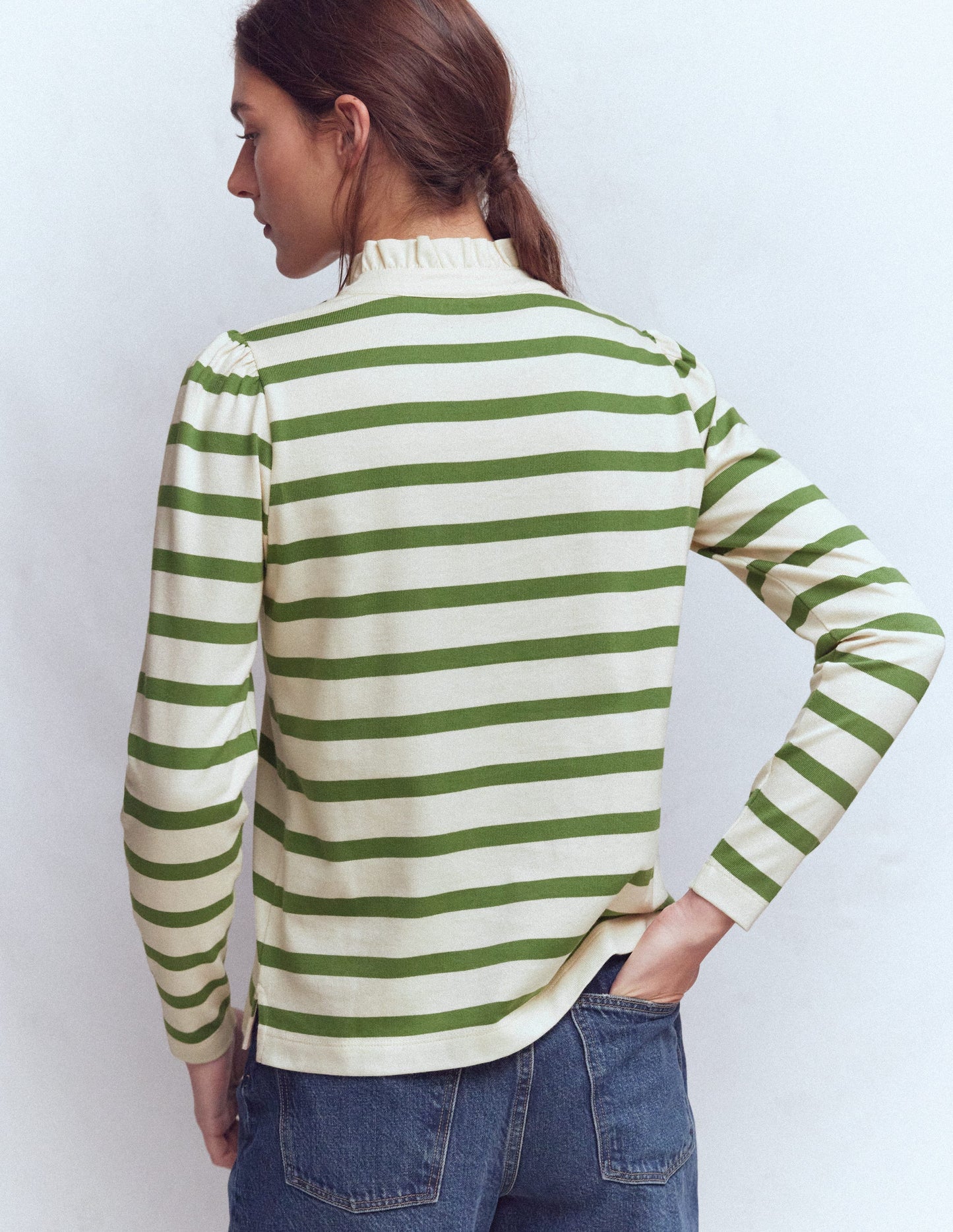 Ruffle Collar Mariner-Ivory and Safari Green Stripe