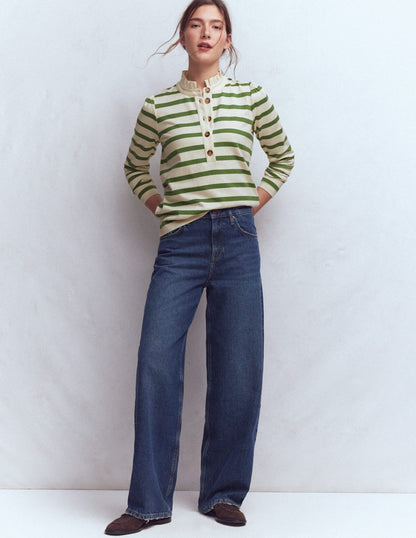 Ruffle Collar Mariner-Ivory and Safari Green Stripe-4