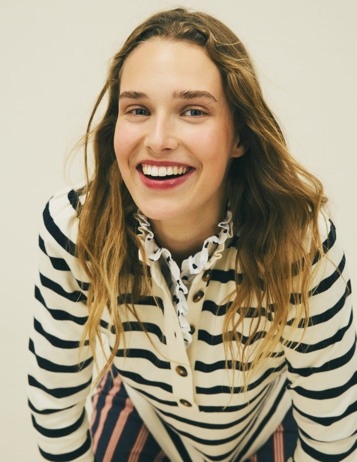 Ruffle Collar Mariner-Ivory and Navy Stripe