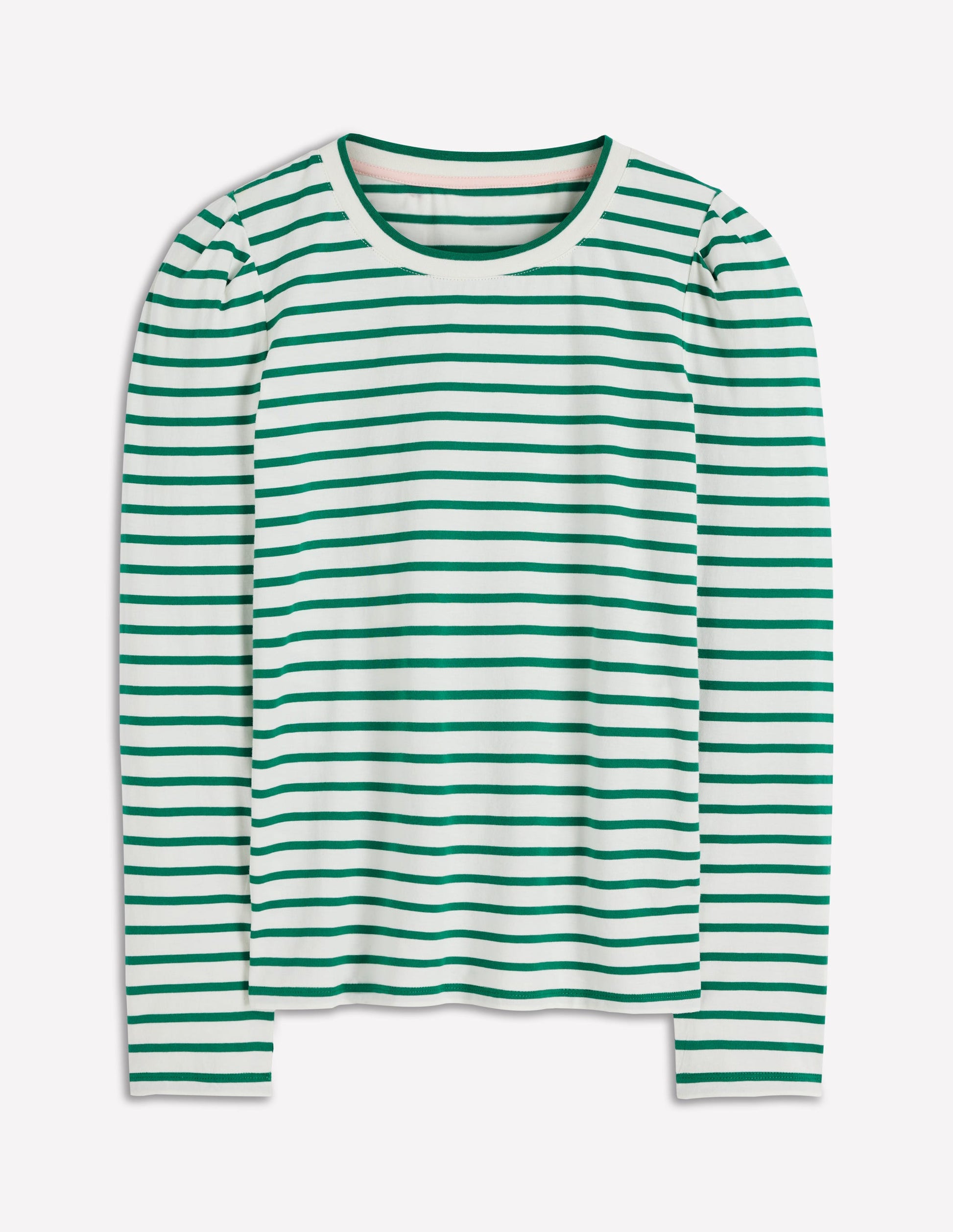 Pleat Sleeve Stripe Top-Jewel Green and Ivory Stripe-6