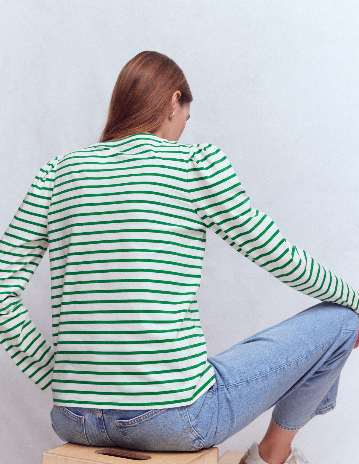 Pleat Sleeve Stripe Top-Jewel Green and Ivory Stripe - Image 3