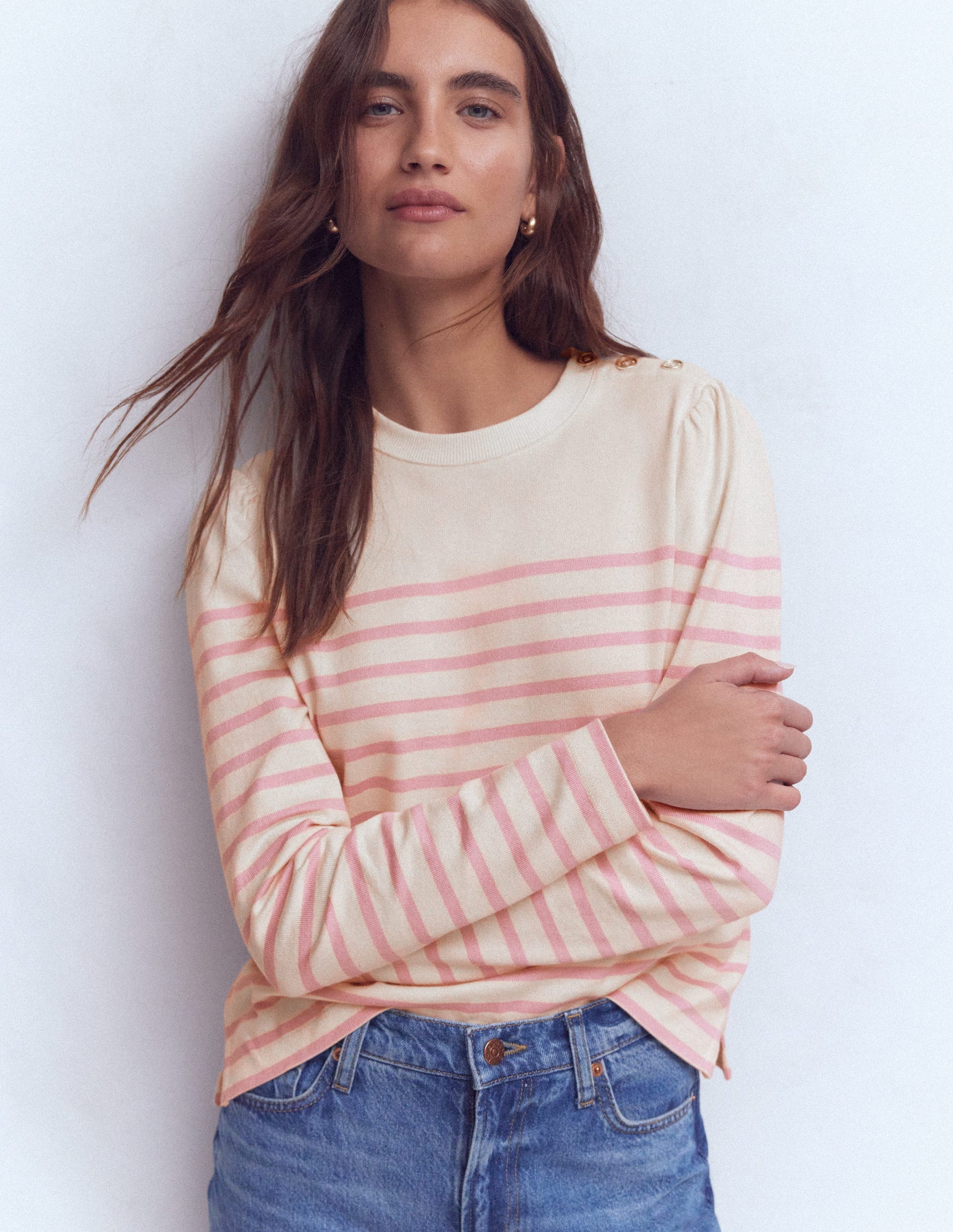 Button Shoulder Mariner-Spring Blossom Pink Stripe-1