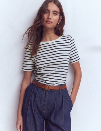 Olivia Short Sleeve Breton-Ivory, Navy-1