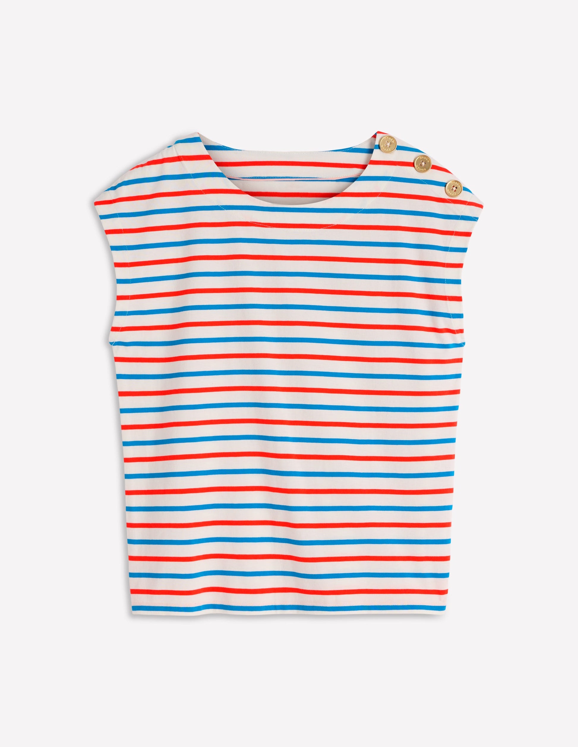 Button Detail T-Shirt-Fire Cracker, King Fisher Blue-5