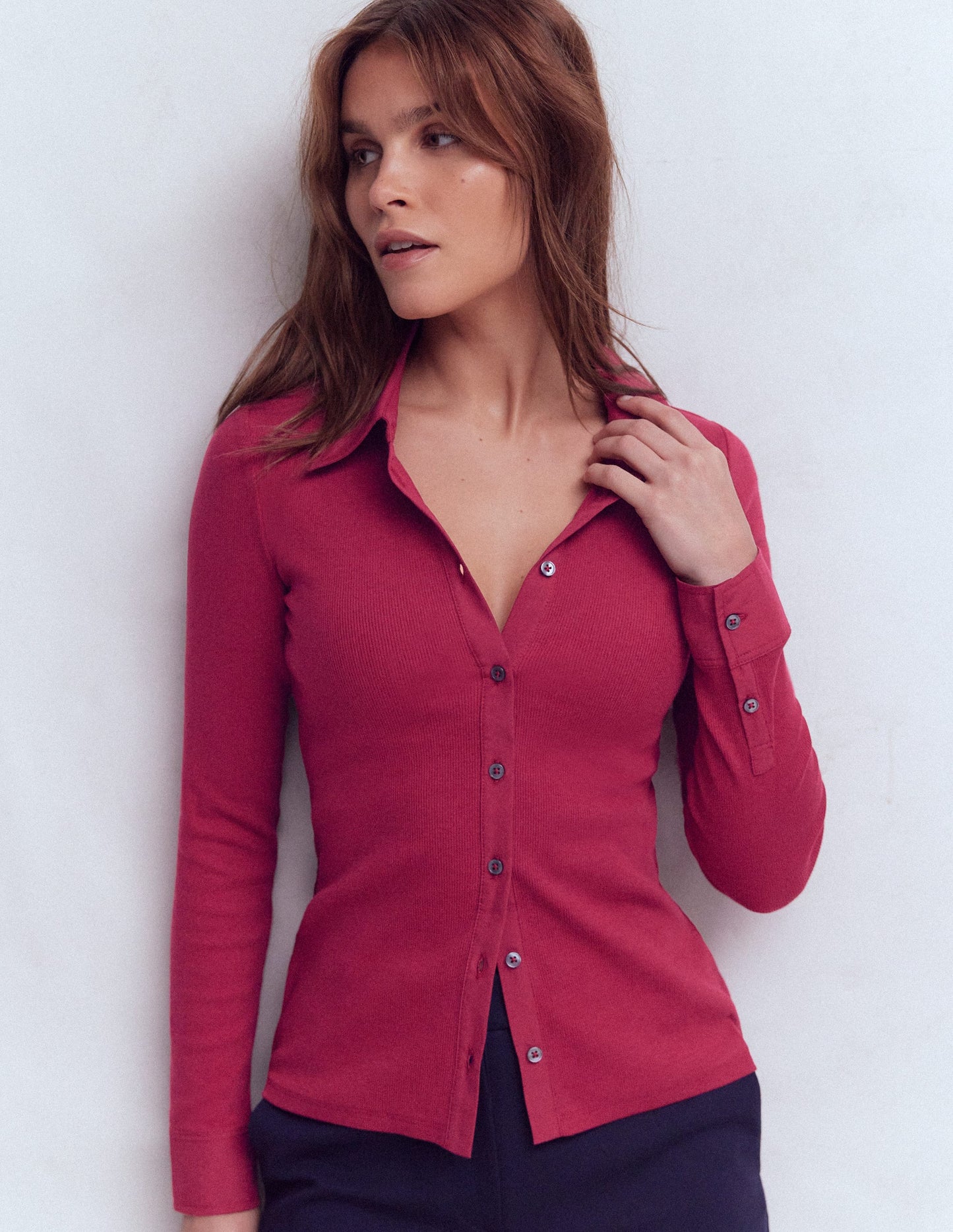 Collared Button Through Top-Rumba Red