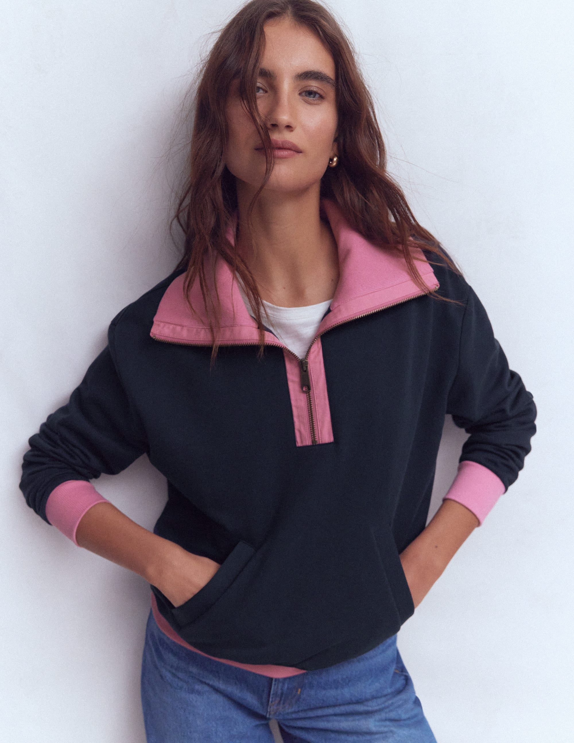 Colourblock Sweatshirt-Pink and Navy - Image 1
