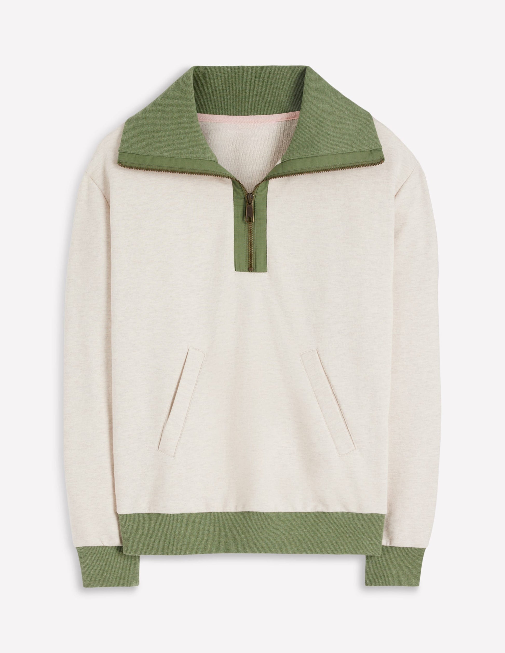 Colourblock Sweatshirt-Khaki and Oatmeal Marl-5