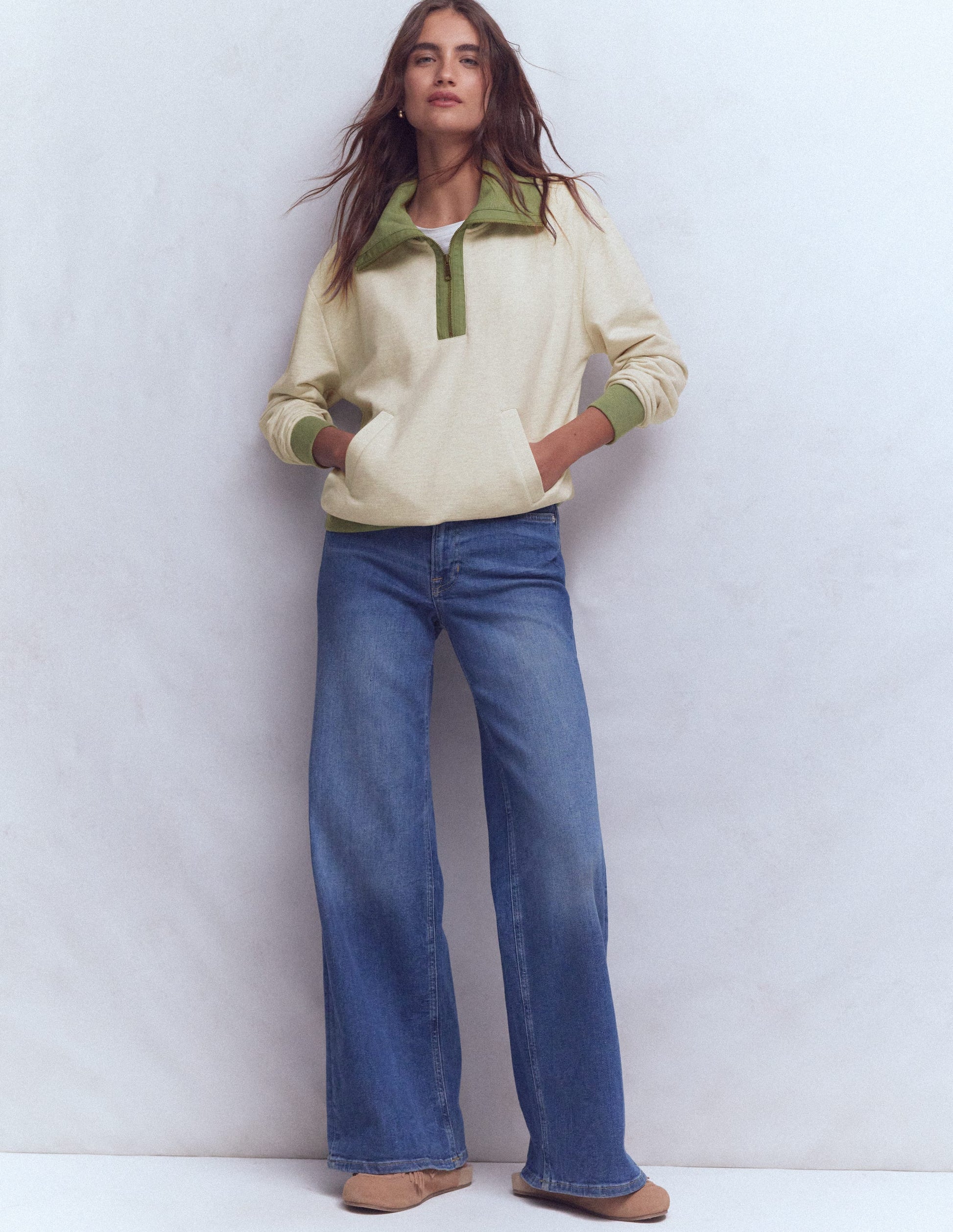 Colourblock Sweatshirt-Khaki and Oatmeal Marl-1