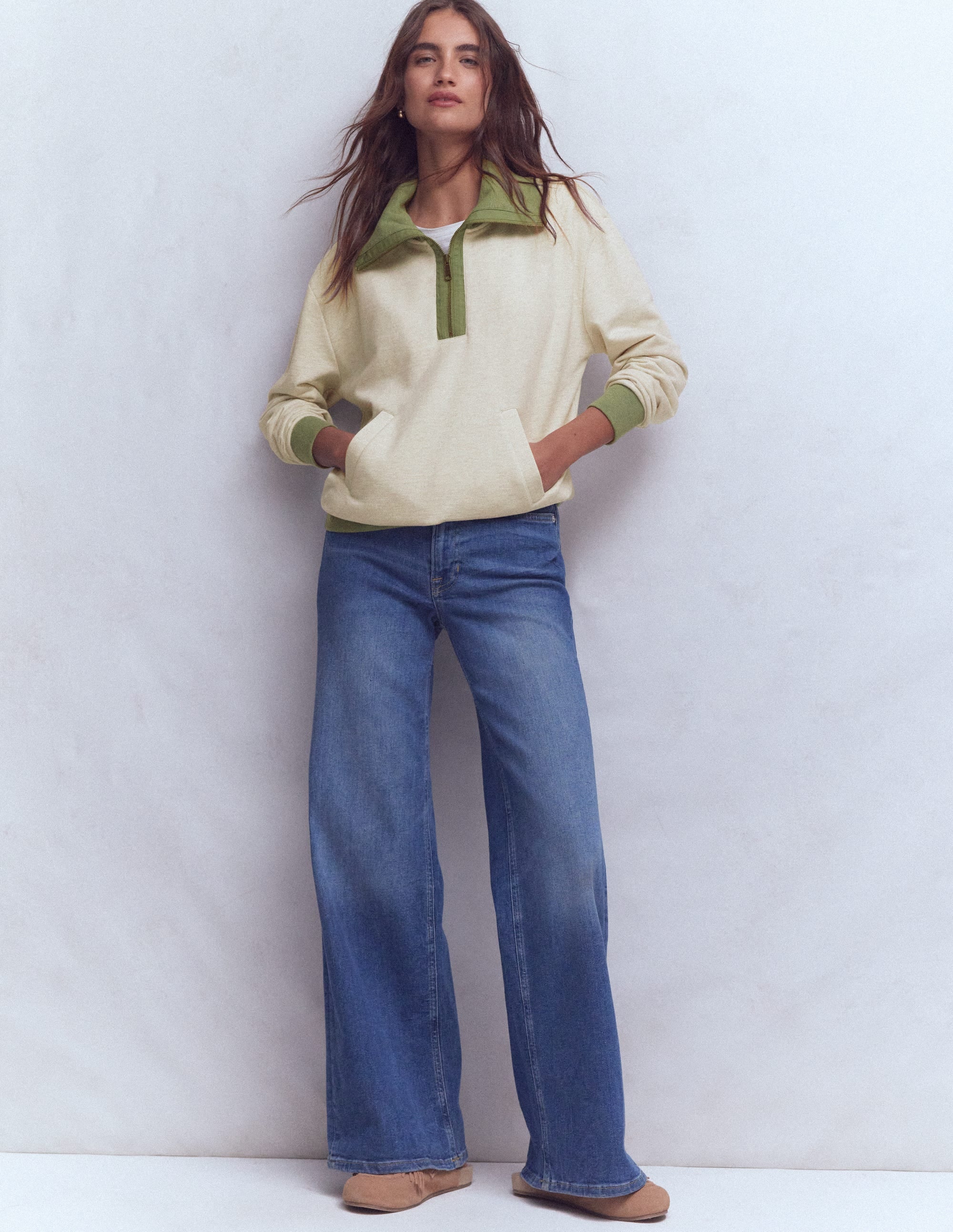 Colourblock Sweatshirt-Khaki and Oatmeal Marl - Image 1