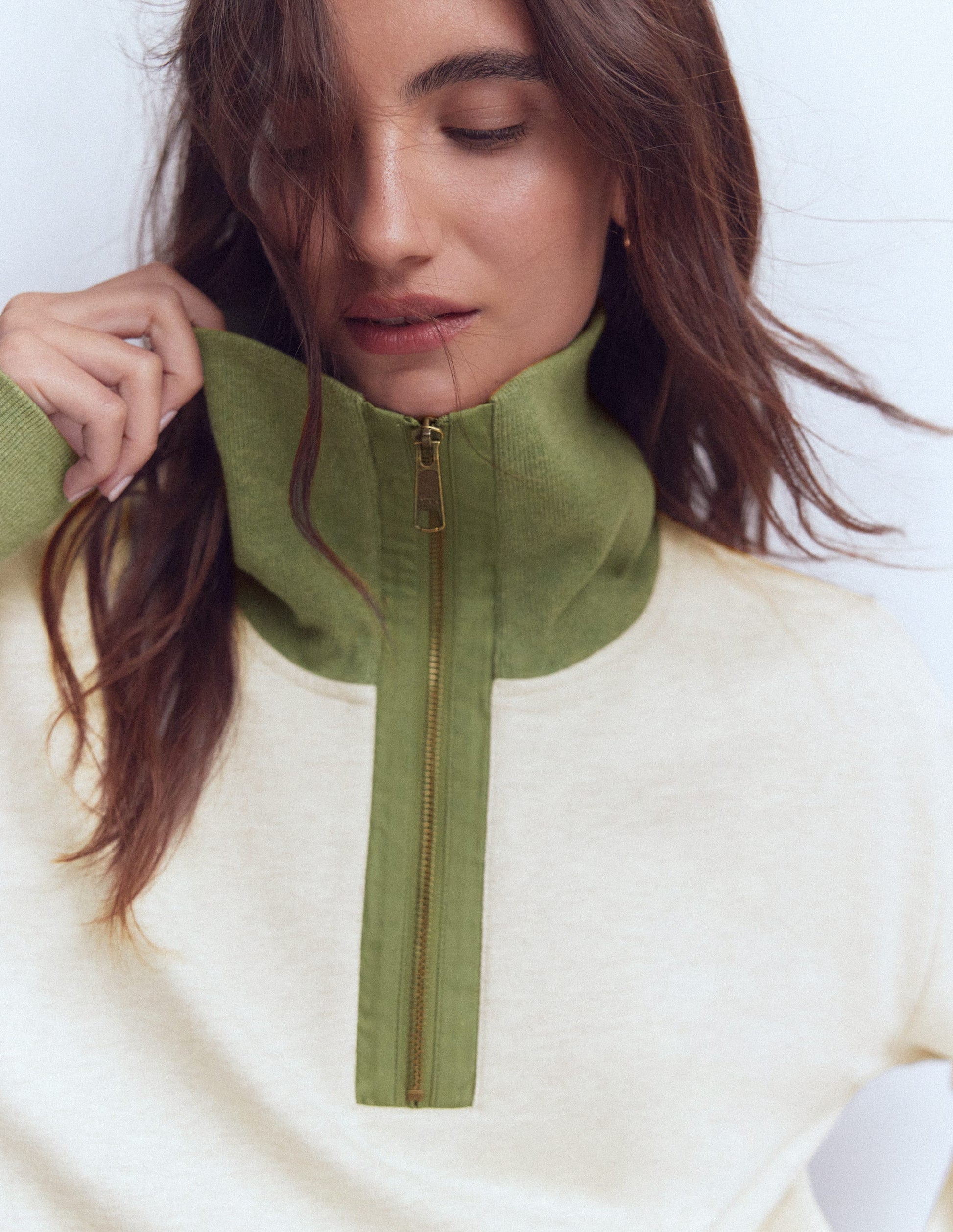 Colourblock Sweatshirt-Khaki and Oatmeal Marl-2