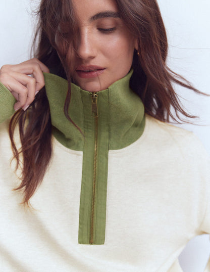 Colourblock Sweatshirt-Khaki and Oatmeal Marl-2