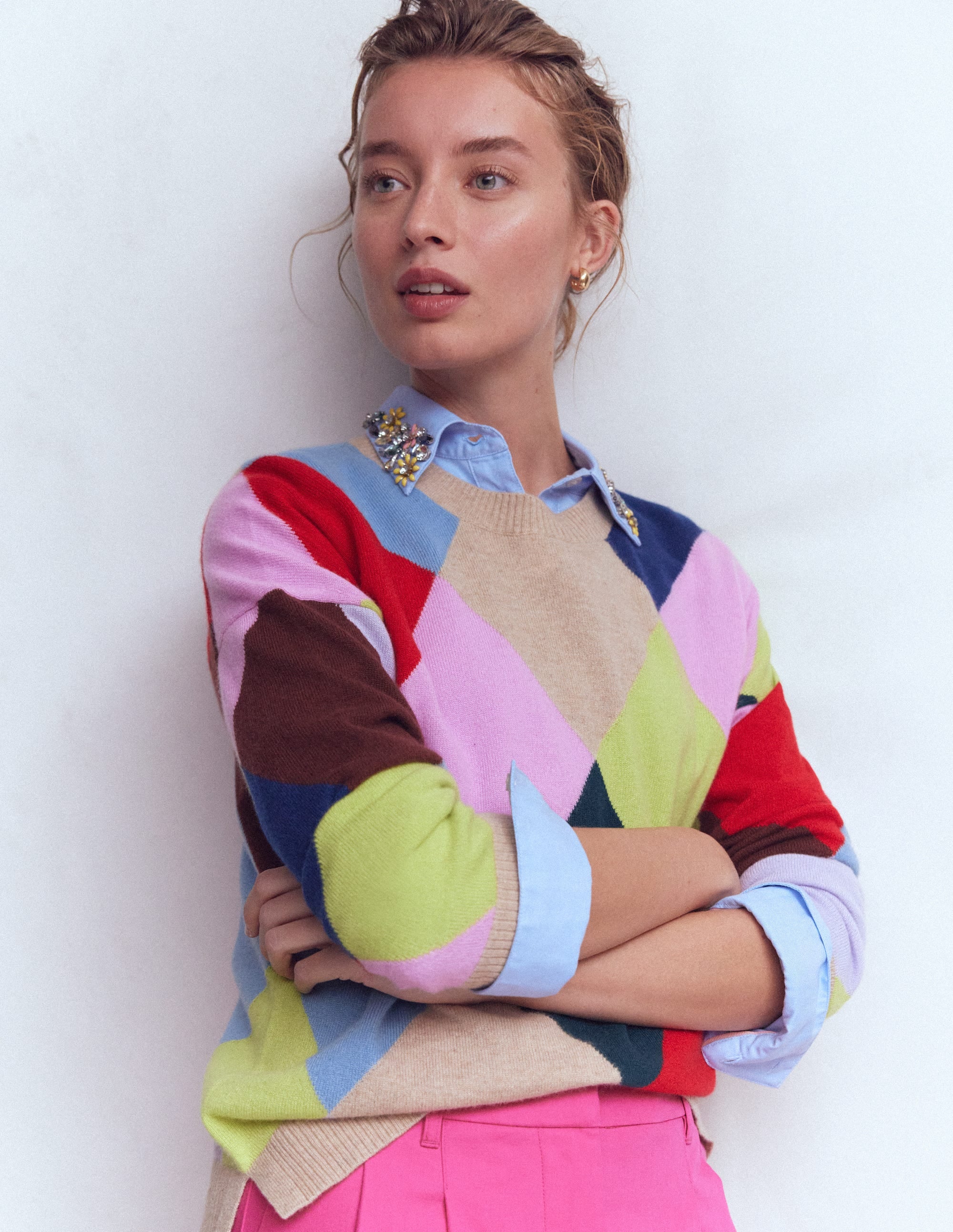 Sienna Trim Detail Shirt-blue Oxford, Jewel Collar - Image 4