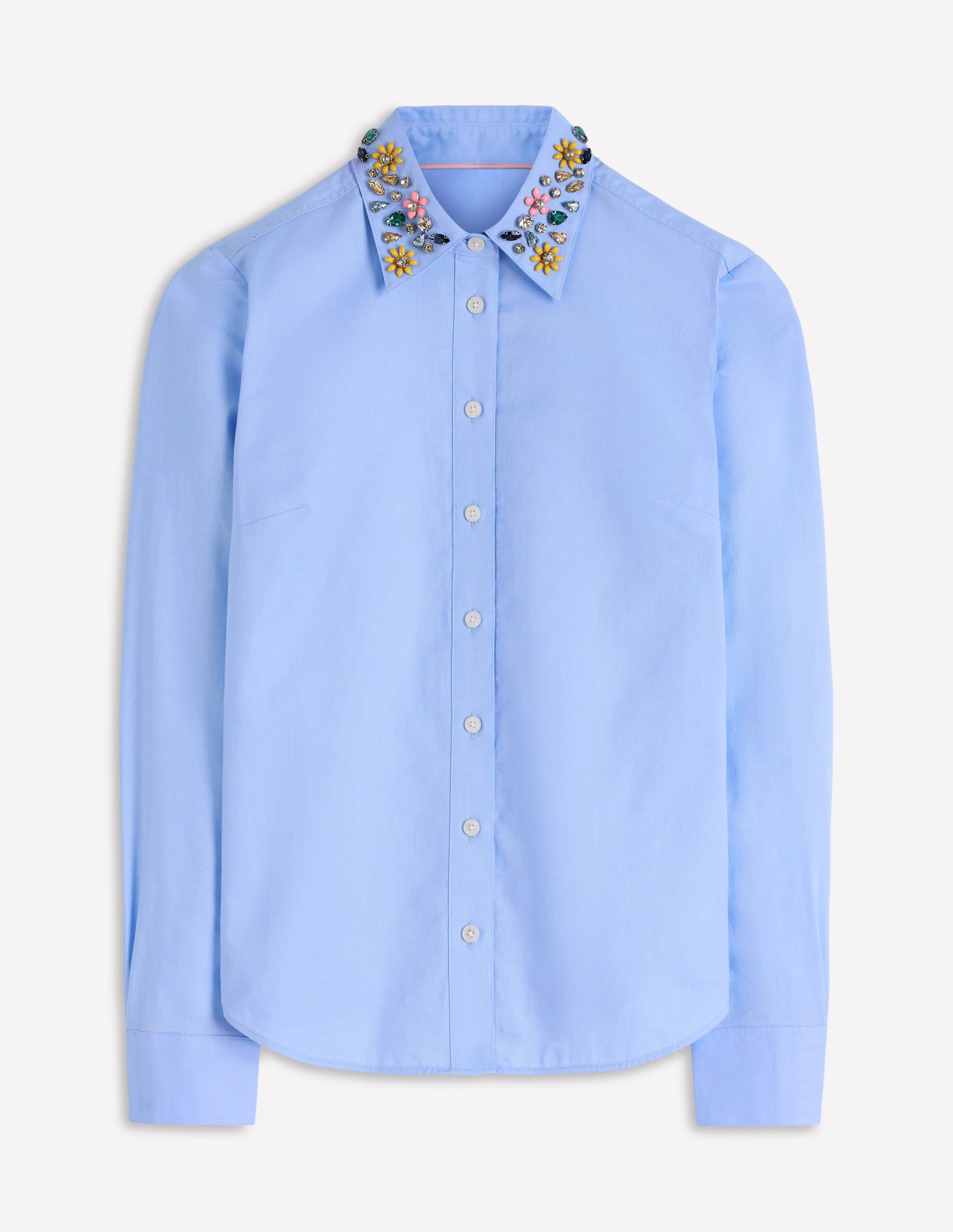 Sienna Trim Detail Shirt-blue Oxford, Jewel Collar - Image 7
